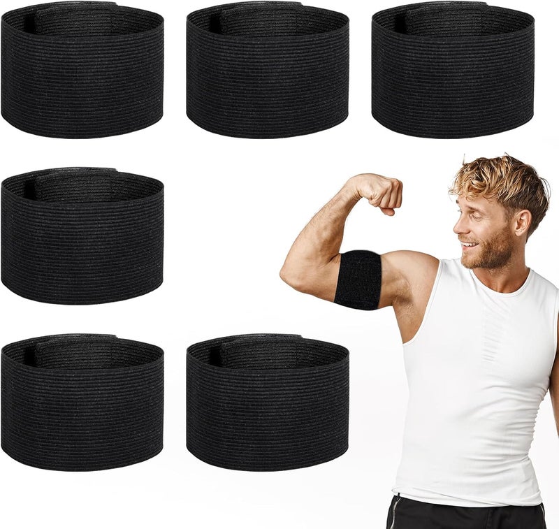 simarro 6PCS Captain Armbands, 5x30 CM/2x12 Inch Black Elastic Arm Band Adjustable Leader Armband Team Sport Arm Badge Funeral Mourning Band for Football Basketball Volleyball - Image 1